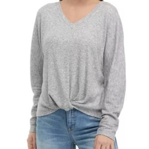 Lavendar Field Anthropologie Longsleeve Twist Front Grey Blouse Top Size Large